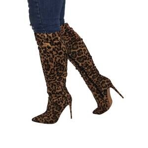NEW X2B women's leopard knee high boots in brown multi